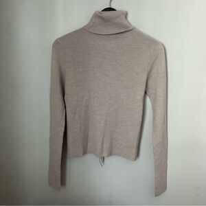 Thakoon Sweater Turtleneck Open Back Oatmeal Tan Merino Wool Casual Soft Cozy